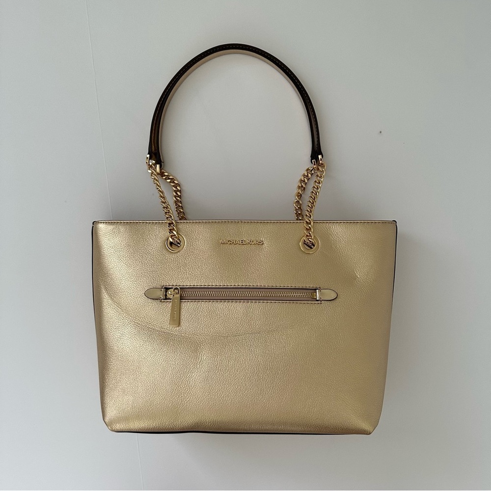 Michael Michael Kors Medium Front Zip Chain Tote Gold